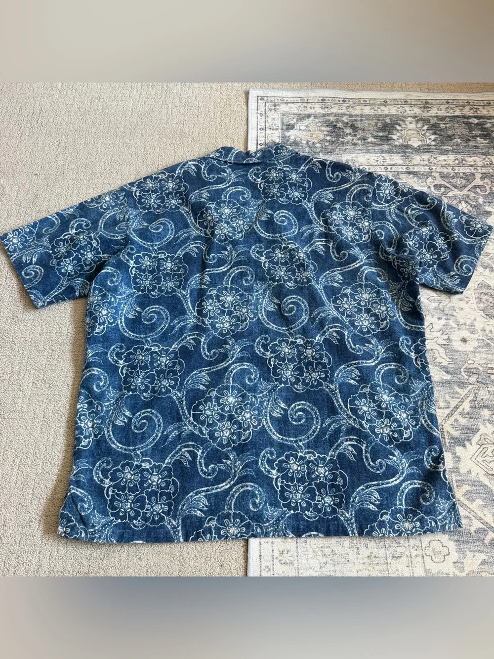 VTG Polo Ralph Lauren Men’s Sail Shirt Sz L Johnny Collar Linen Hawaiian Blue